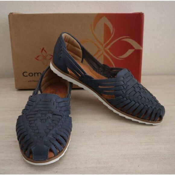 Comfortiva Women's Sz 9M Navy Rainer Leather Woven Huarache Slip-On Sandals - Picture 1 of 10